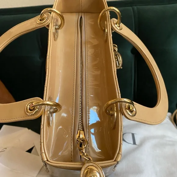 *SOLD* Lady Dior cannage quilted beige patent silver hardware Medium bag - Picture 16 of 16